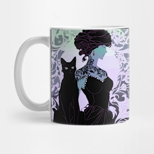 Woman and black cat (purple) Mug